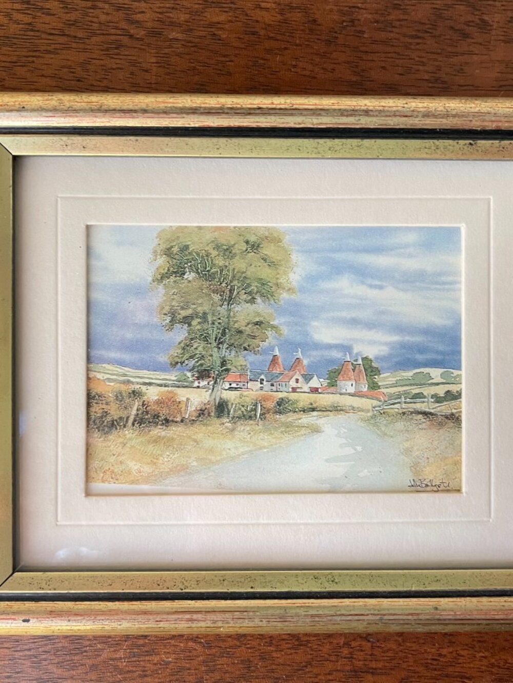 VTG Miniature Gilt Framed Print of a Beautiful Village